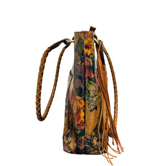 Patricia Nash Leather Tote Purse With Floral Print & Braided Handles - Picture 3 of 11